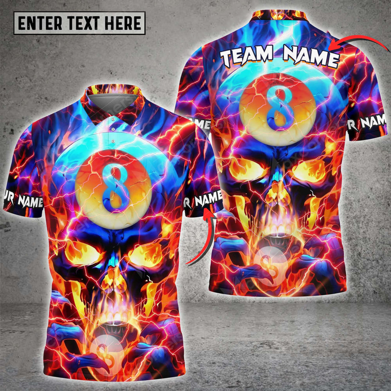 Custom Personalized Billiard Ball Fire Skull Player Polo Shirt, Perfect Shirt for Billiard Players