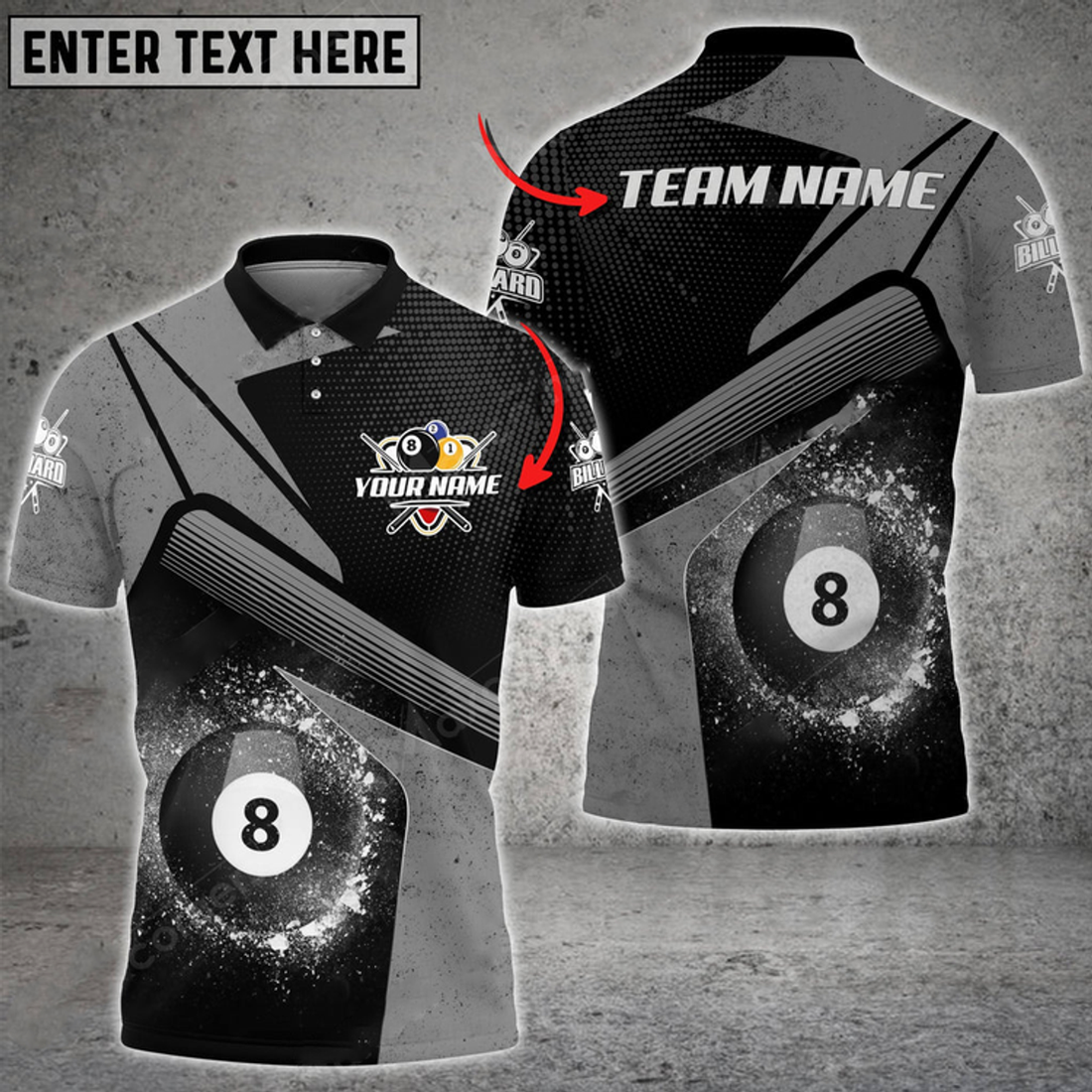 Custom Personalized Billiards Ball 8 Galaxy Color Style, Team Name Unisex 3D Polo Shirt