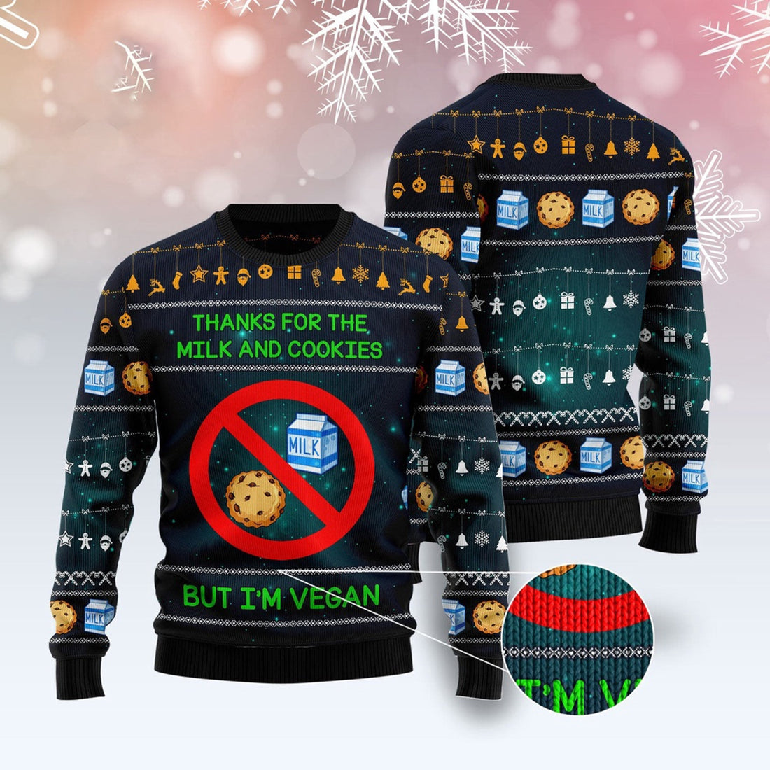 FUNSTUFFPRINT Vegan Thanks Ugly Christmas Sweater, Christmas Sweater, Ugly Sweater, Funny Xmas Sweaters Ugly Sweater