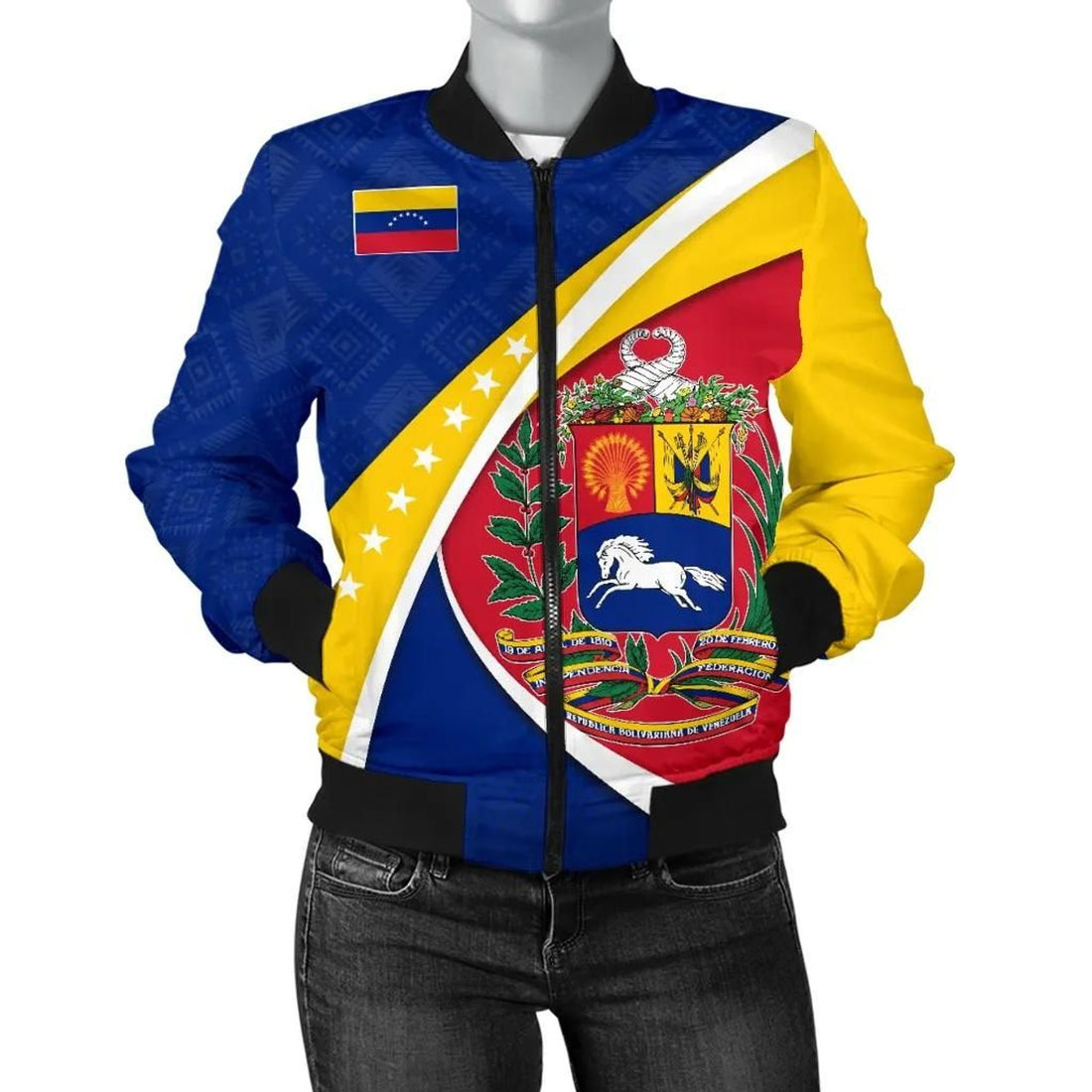 FUNSTUFFPRINT Venezuela Bomber Jacket, Venezuela Coat Of Arms Pattern Women 3D Bomber Jacket