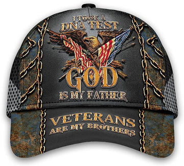 FUNSTUFFPRINT Veteran I Took A Dna Test And God Is My Father All Over Print Baseball Cap - Christian Hats For Men Women