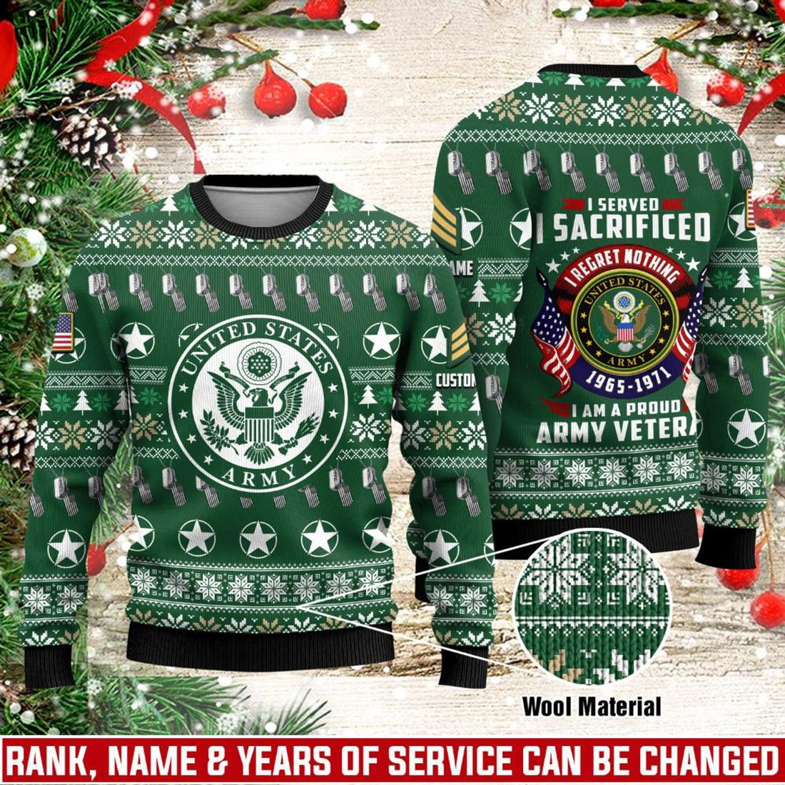 FUNSTUFFPRINT Veterans Sweater, Custom US Army Veteran Christmas Sweater With Your Military Rank, Military Sweater, Military Sweater Men’s Ugly  Sweater