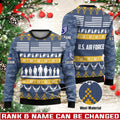 FUNSTUFFPRINT Veterans Sweater, Personalized US Air Force Veteran Christmas Knitted Sweater With Your Military Rank, Military Sweater, Military Sweater Men’s Ugly  Sweater