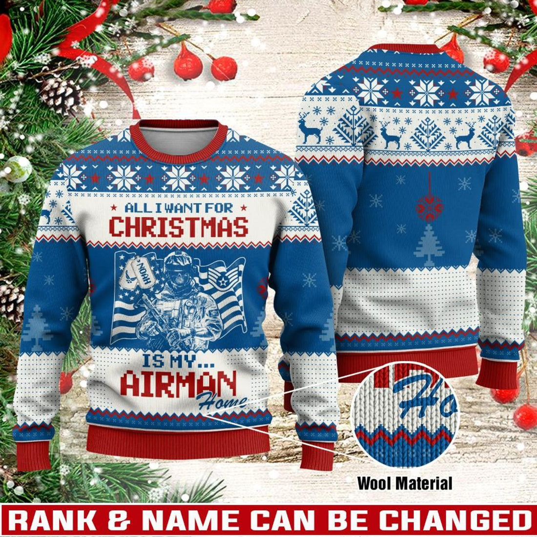 FUNSTUFFPRINT Veterans Sweater, Personalized US Air Force Veteran Christmas Sweater With Your Military Rank, Military Sweater, Military Sweater Men’s Ugly  Sweater