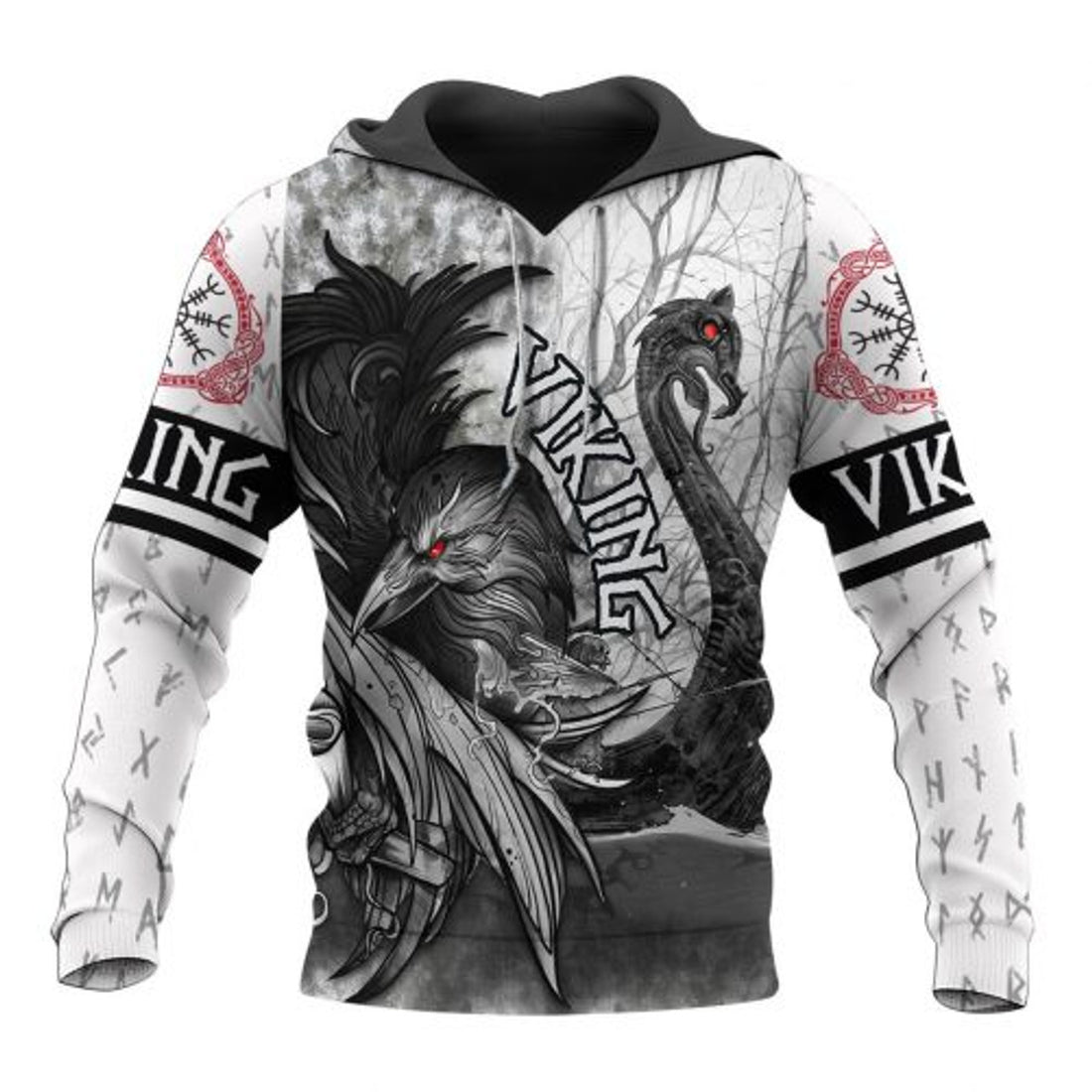 FUNSTUFFPRINT Viking 3D Hoodie Raven And Drakkar 3D Hoodie and Zip Hoodie