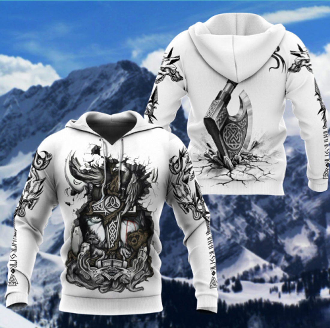 FUNSTUFFPRINT Viking 3D Hoodie Viking Warrior Brave White 3D Hoodie and Zip Hoodie