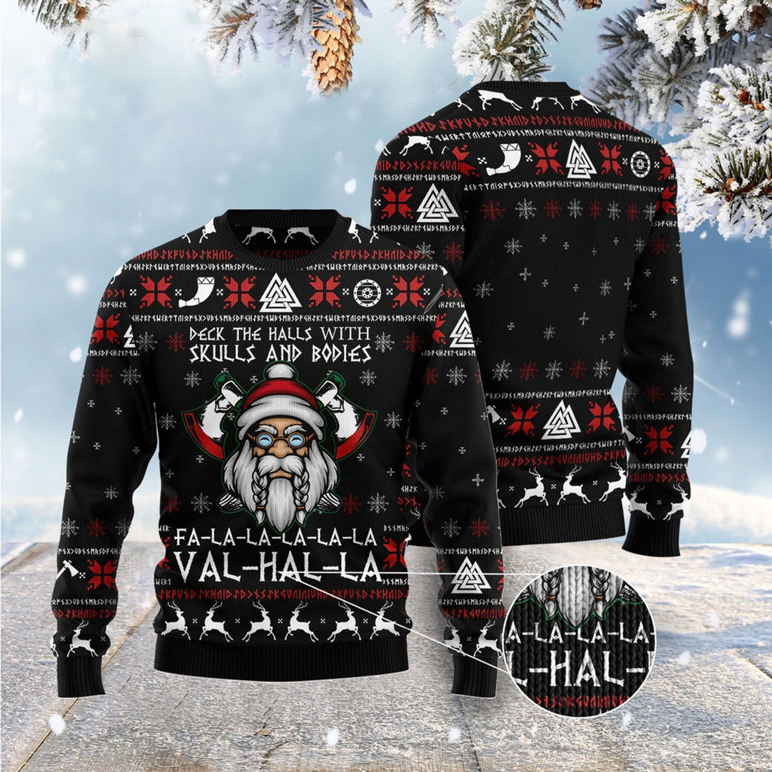 FUNSTUFFPRINT Viking Deck The Halls With Skulls Ugly Christmas Sweater, Christmas Sweater, Ugly Sweater, Funny Xmas Sweaters Ugly Sweater