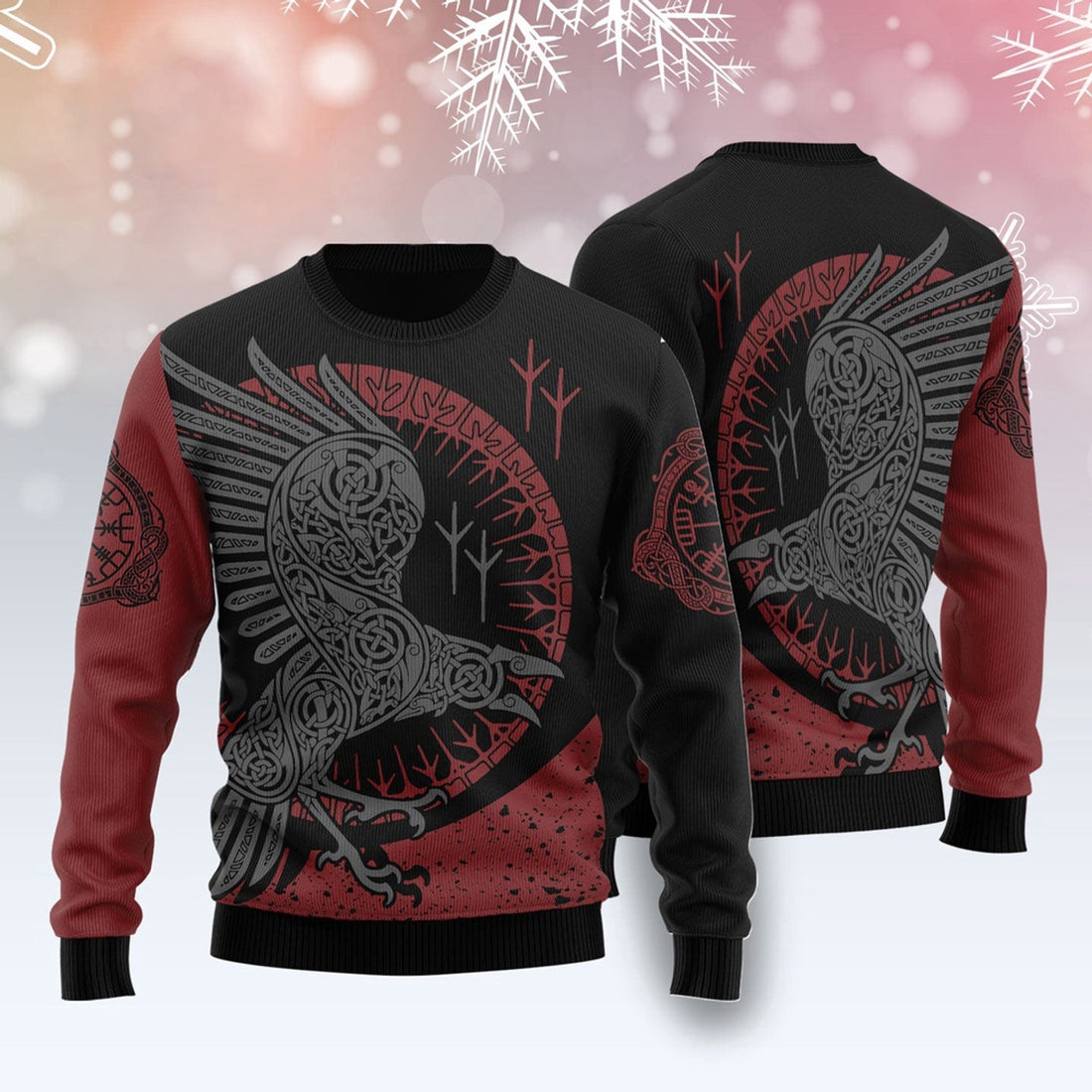 FUNSTUFFPRINT Viking Raven Ugly Christmas Sweater, Christmas Sweater, Ugly Sweater, Funny Xmas Sweaters Ugly Sweater