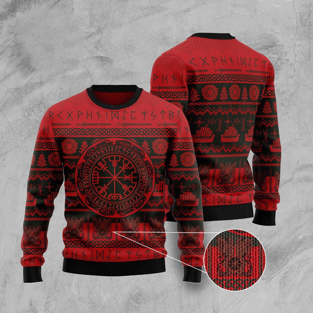 FUNSTUFFPRINT Viking Vegvisir Ugly Christmas Sweater, Christmas Sweater, Ugly Sweater, Funny Xmas Sweaters Ugly Sweater