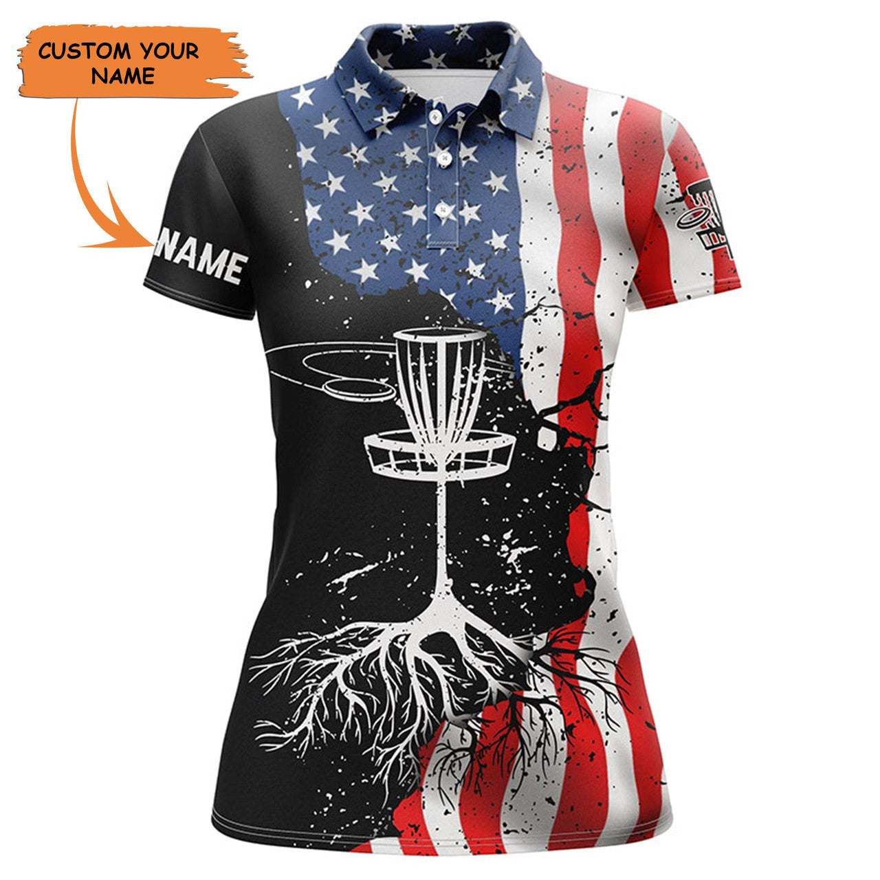 Custom Vintage American Flag Patriotic Disc Golf Performance Women Polo Shirts Custom Disc Golf Shirt, Perfect Gift For Women