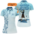 Custom Vintage Womens Golf Polo Shirt Custom Name Swing Swear Repeat Vintage Blue Golf Shirt For Women, Perfect Gift For Women