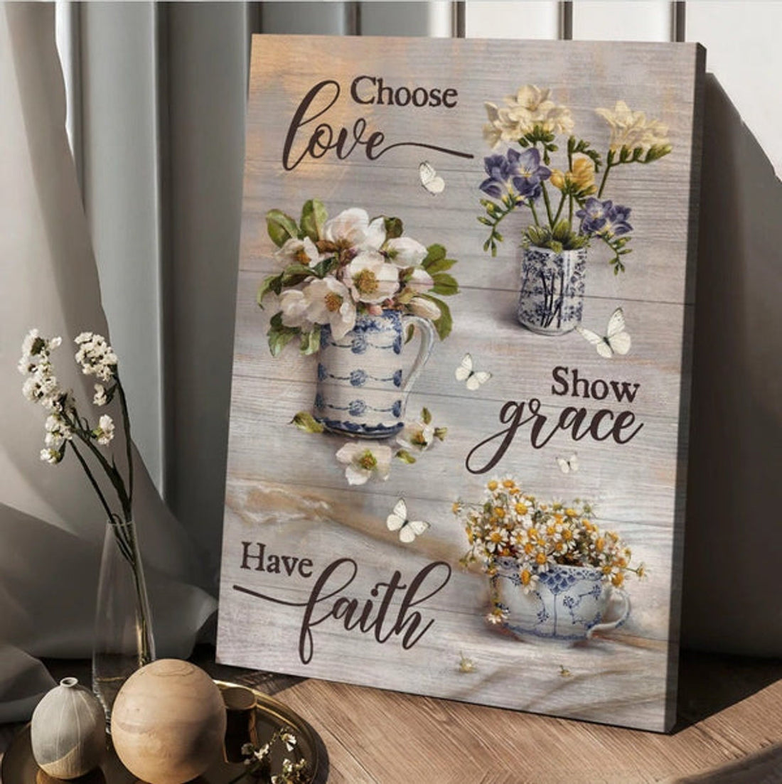 Vintage Flower Chose Love Show Grace Have Faith Jesus Canvas Wall Art - Christian Wall Posters - Religious Wall Decor