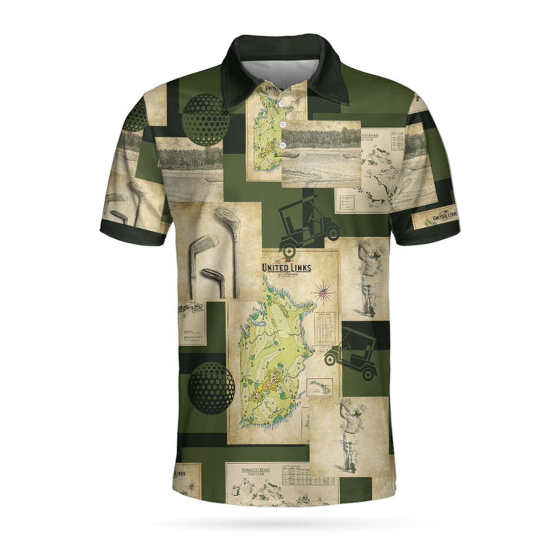 Vintage Golf Art All Over Print Polo Shirt, Vintage Golf Map And Sketch Polo Shirt, Best Golf Shirt For Men