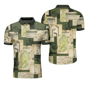 Vintage Golf Art All Over Print Polo Shirt, Vintage Golf Map And Sketch Polo Shirt, Best Golf Shirt For Men