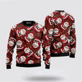 FUNSTUFFPRINT Vintage Santa Claus Ditsy Holly Pattern Ugly Christmas Sweater – Christmas Gifts For Frends Ugly  Sweater