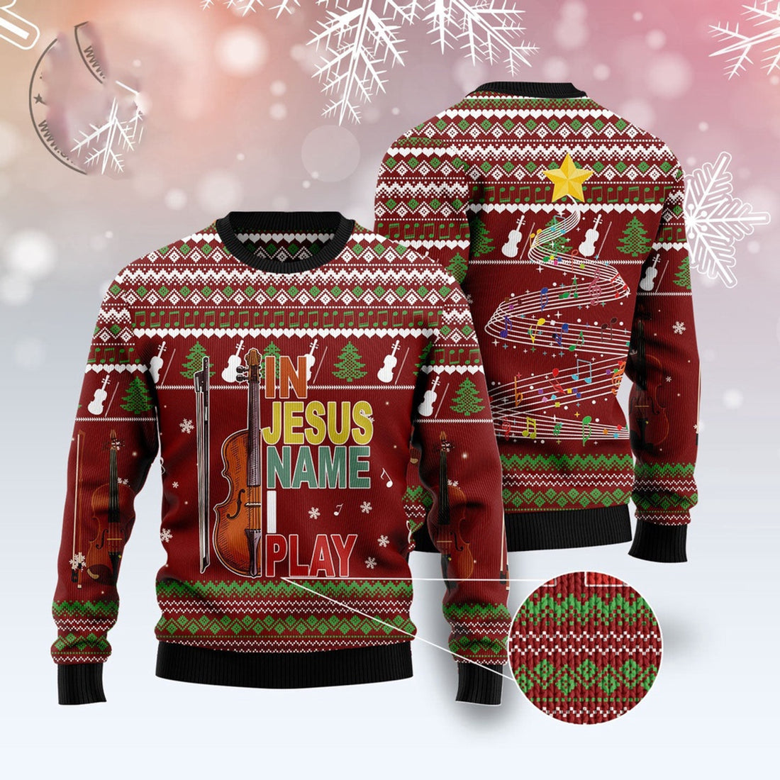 FUNSTUFFPRINT Violin I Play Ugly Christmas Sweater, Christmas Sweater, Ugly Sweater, Funny Xmas Sweaters Ugly Sweater