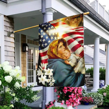 Virgin Mary and Jesus House Flags, Christian Flag, Scripture Flag, Garden Banner