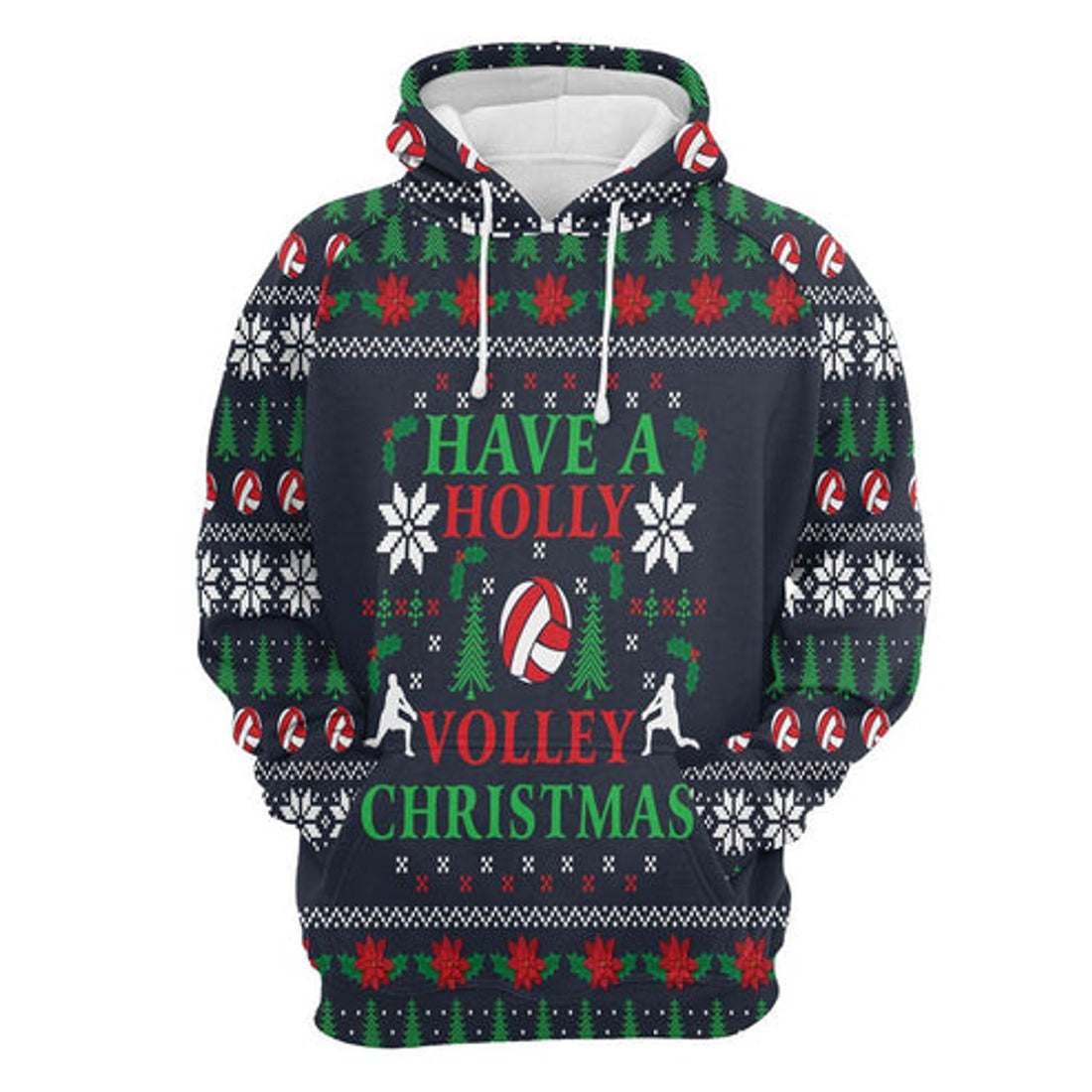 FUNSTUFFPRINT 3D Volleyball Have A Holly Volley Christmas All Over 3D Hoodie and Zip Hoodie