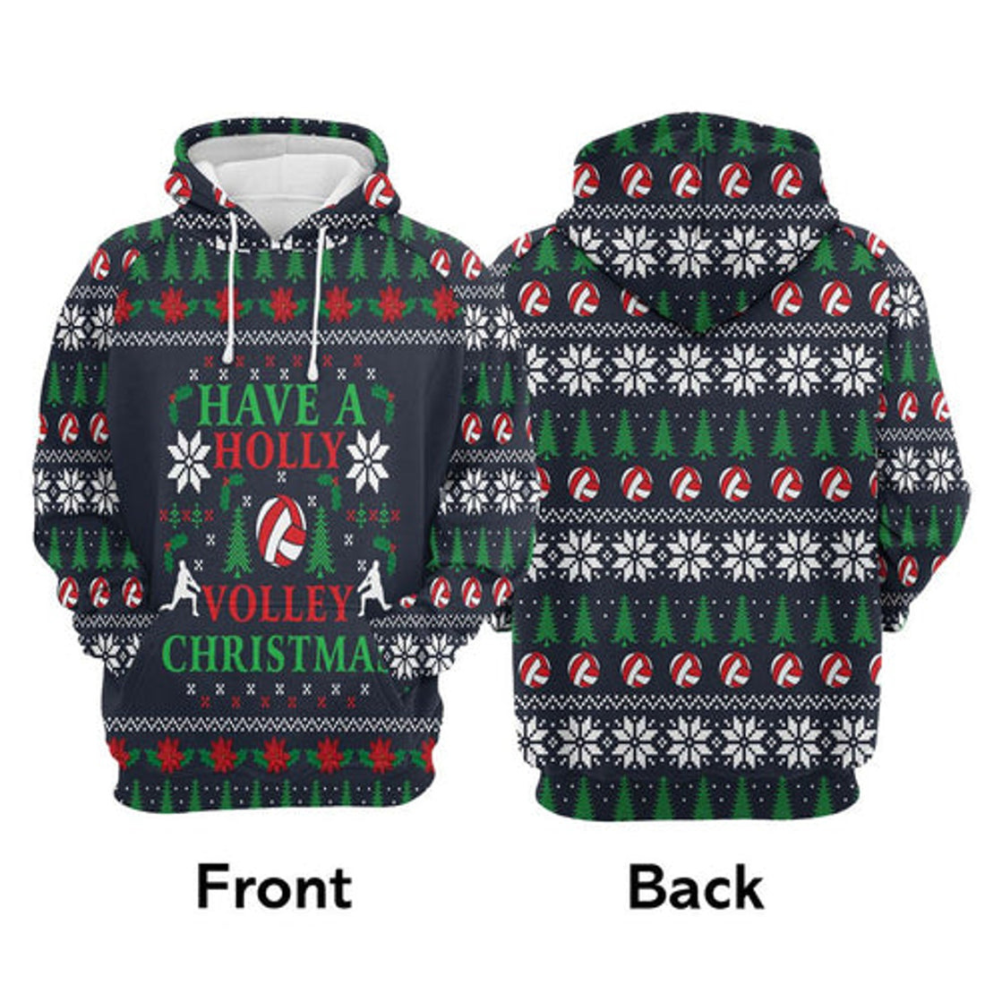 FUNSTUFFPRINT 3D Volleyball Have A Holly Volley Christmas All Over 3D Hoodie and Zip Hoodie