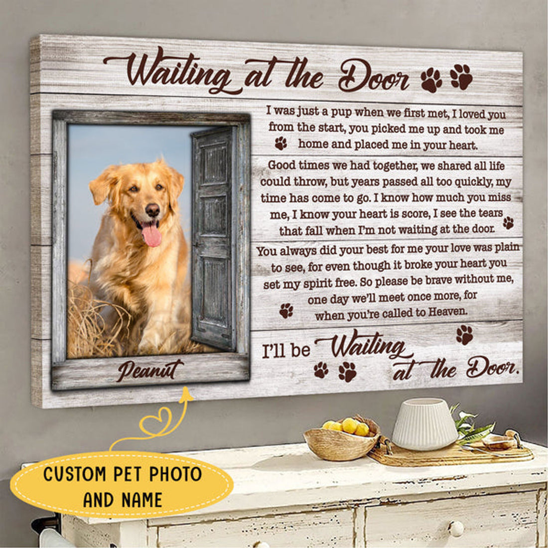 Waiting At The Door Personalized Pet Memorial Canvas Wall Art 2 - Pet Memorial Gifts