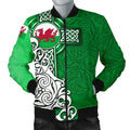 FUNSTUFFPRINT Wales Celtic Men's Bomber Jacket - Welsh Dragon Flag with Celtic Cross (Green) - 3D Bomber Jacket