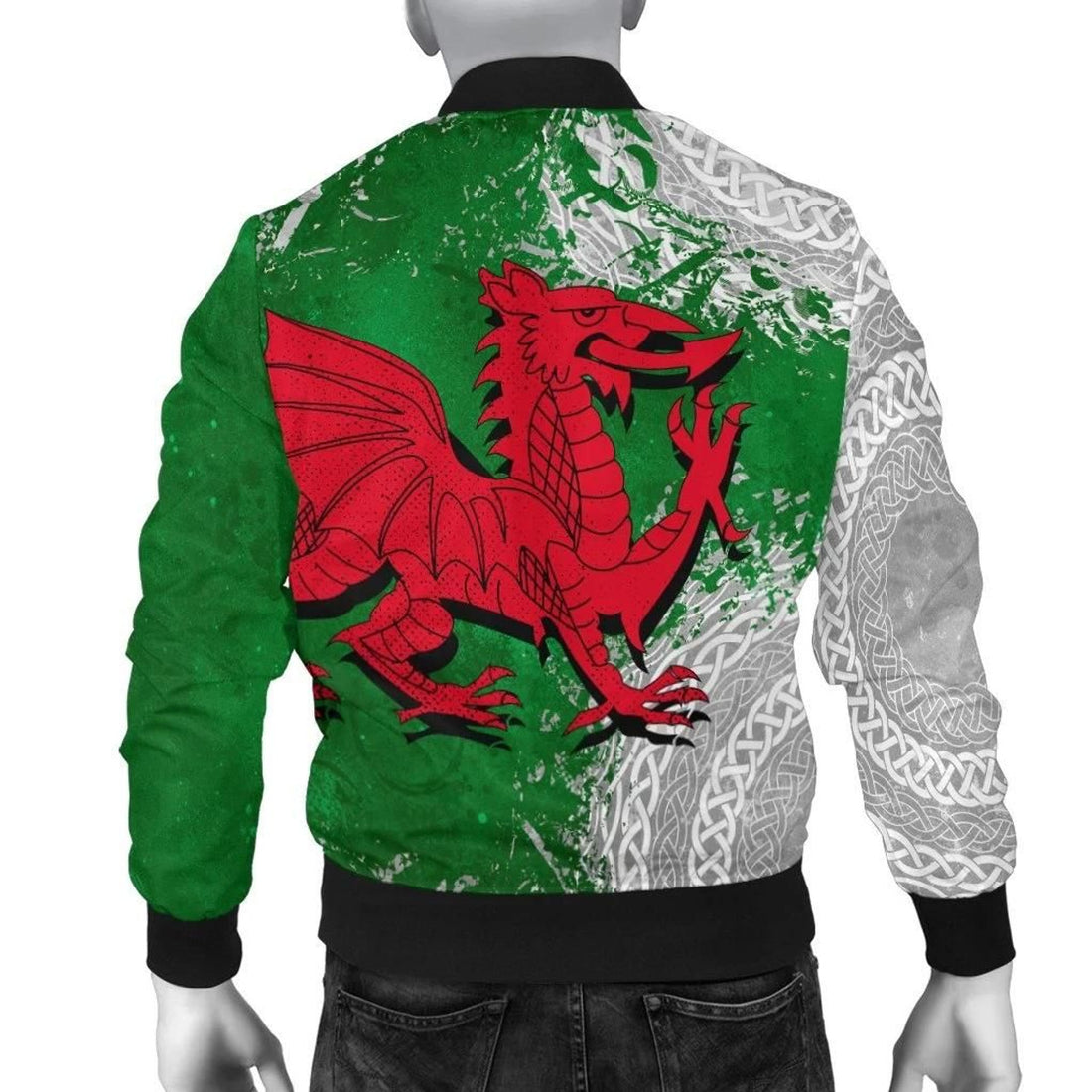 FUNSTUFFPRINT Wales Celtic Women's Bomber Jacket - Grunge Dragon - 3D Bomber Jacket