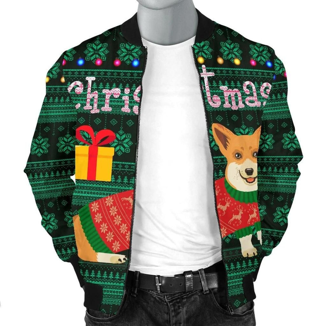 FUNSTUFFPRINT Wales Christmas Corgi Men's 3D Bomber Jacket
