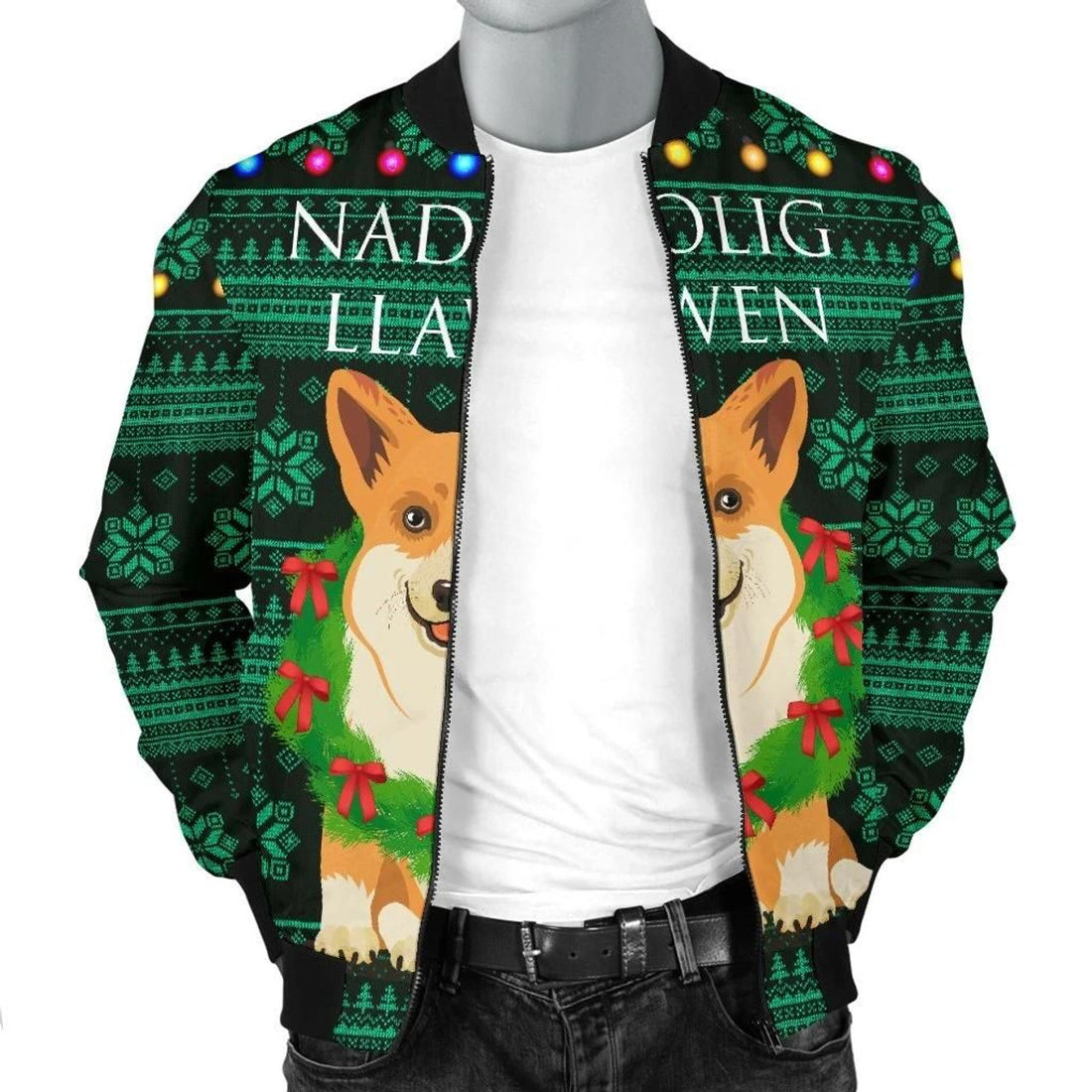 FUNSTUFFPRINT Wales Christmas Corgi Men's 3D Bomber Jacket