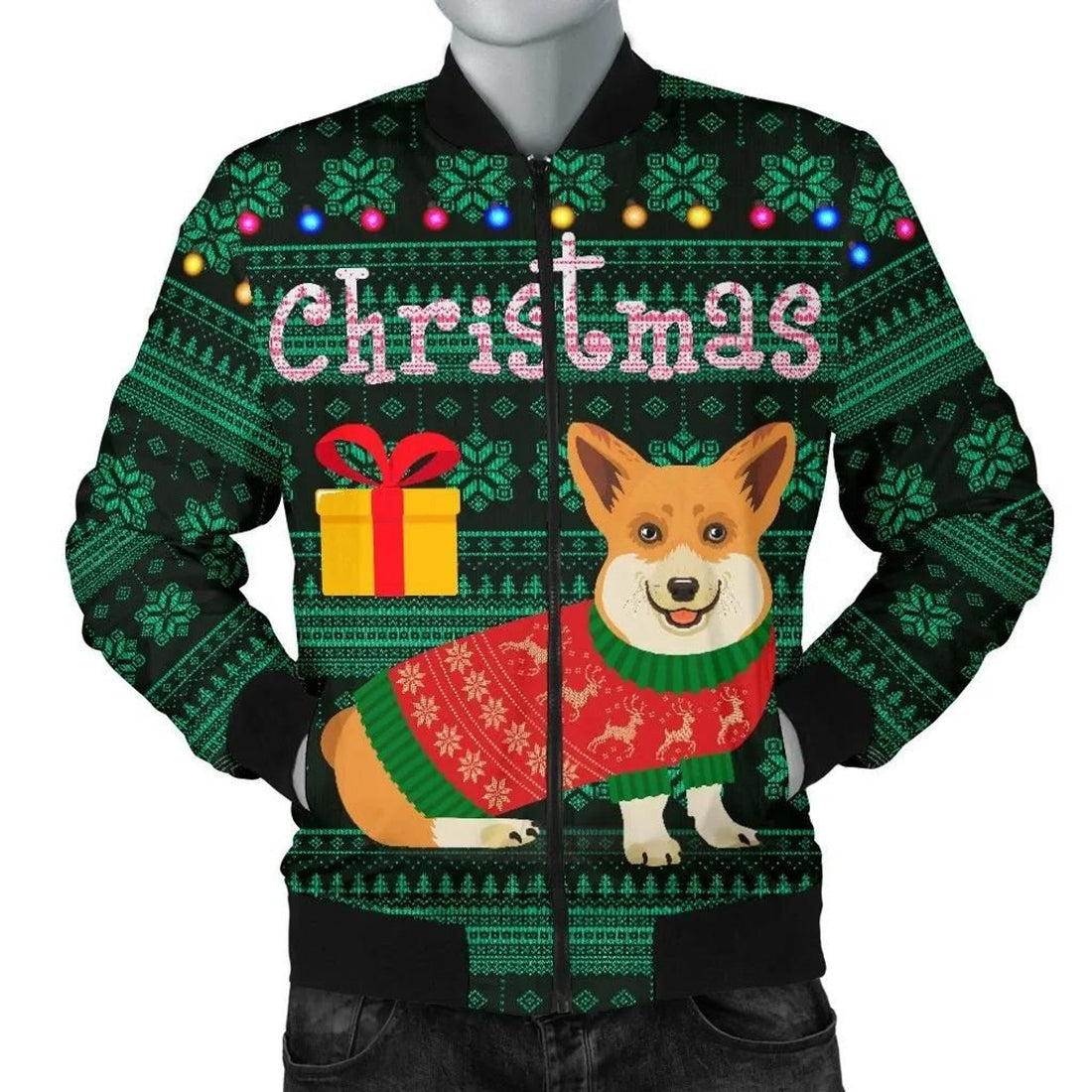 FUNSTUFFPRINT Wales Christmas Corgi Men's 3D Bomber Jacket