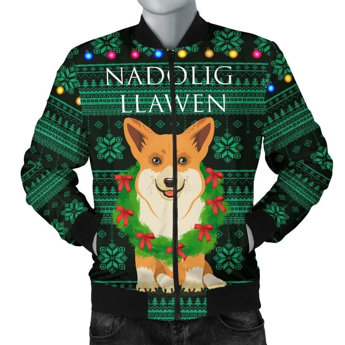 FUNSTUFFPRINT Wales Christmas Corgi Men's 3D Bomber Jacket