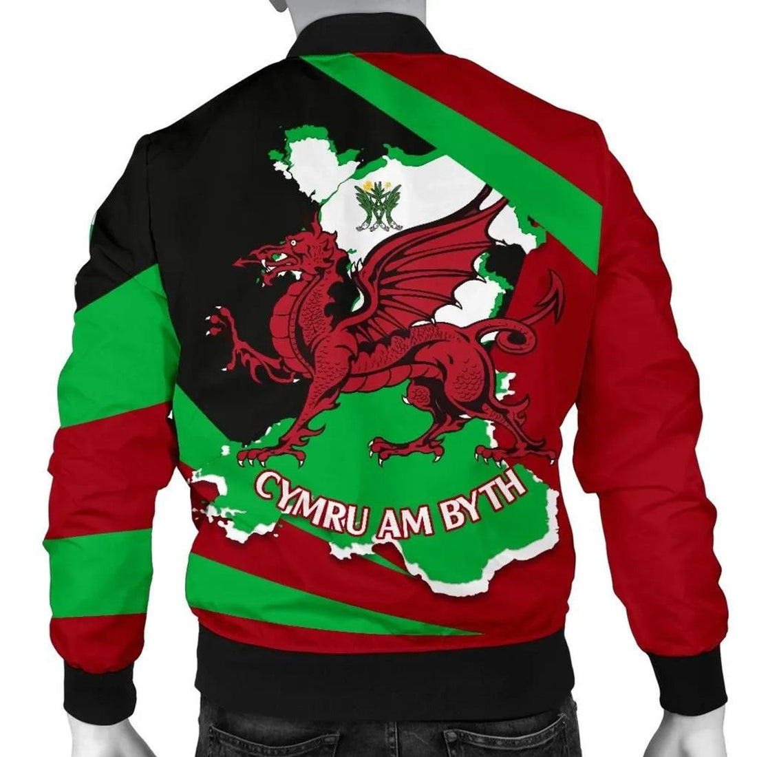 FUNSTUFFPRINT Wales Men's Bomber Jacket, St David's Day with Map and Flag 3D Bomber Jacket