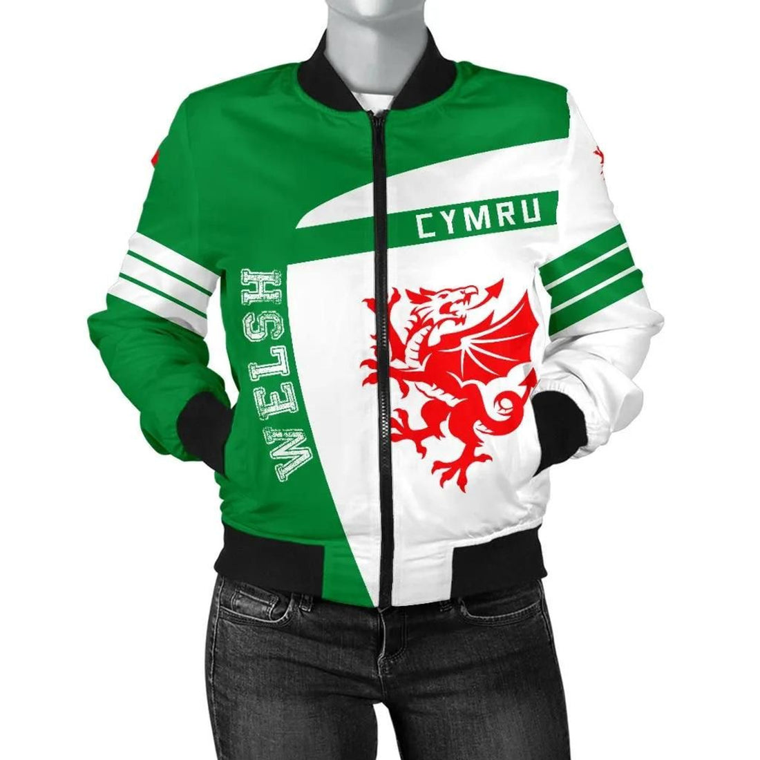 FUNSTUFFPRINT Wales Sport Women's Bomber Jacket - Premium Style 3D Bomber Jacket