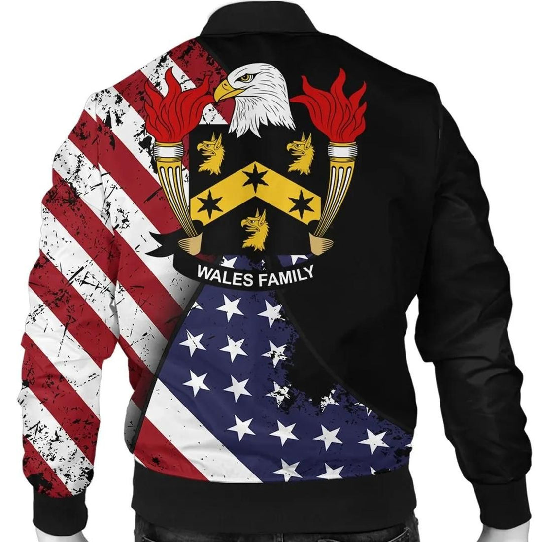 FUNSTUFFPRINT Wales USA Bomber Jacket - Special Grunge Flag - American Family Crest 3D Bomber Jacket