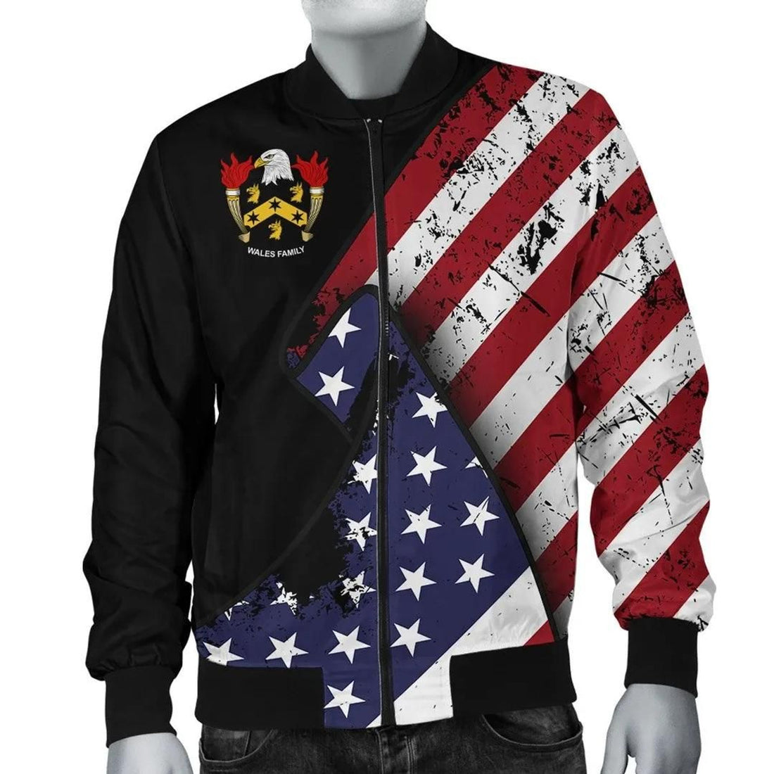 FUNSTUFFPRINT Wales USA Bomber Jacket - Special Grunge Flag - American Family Crest 3D Bomber Jacket