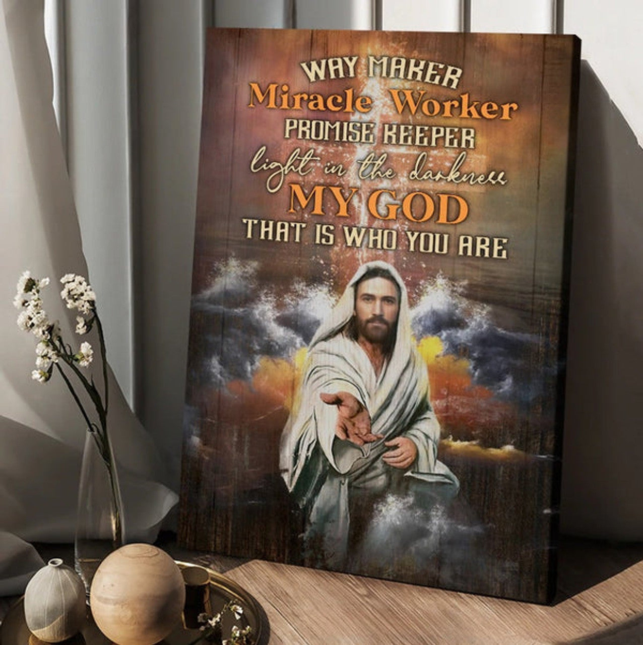Walking With Jesus Stunning Storm Way Maker Miracle Worker Canvas Wall Art - Christian Wall Posters - Religious Wall Decor