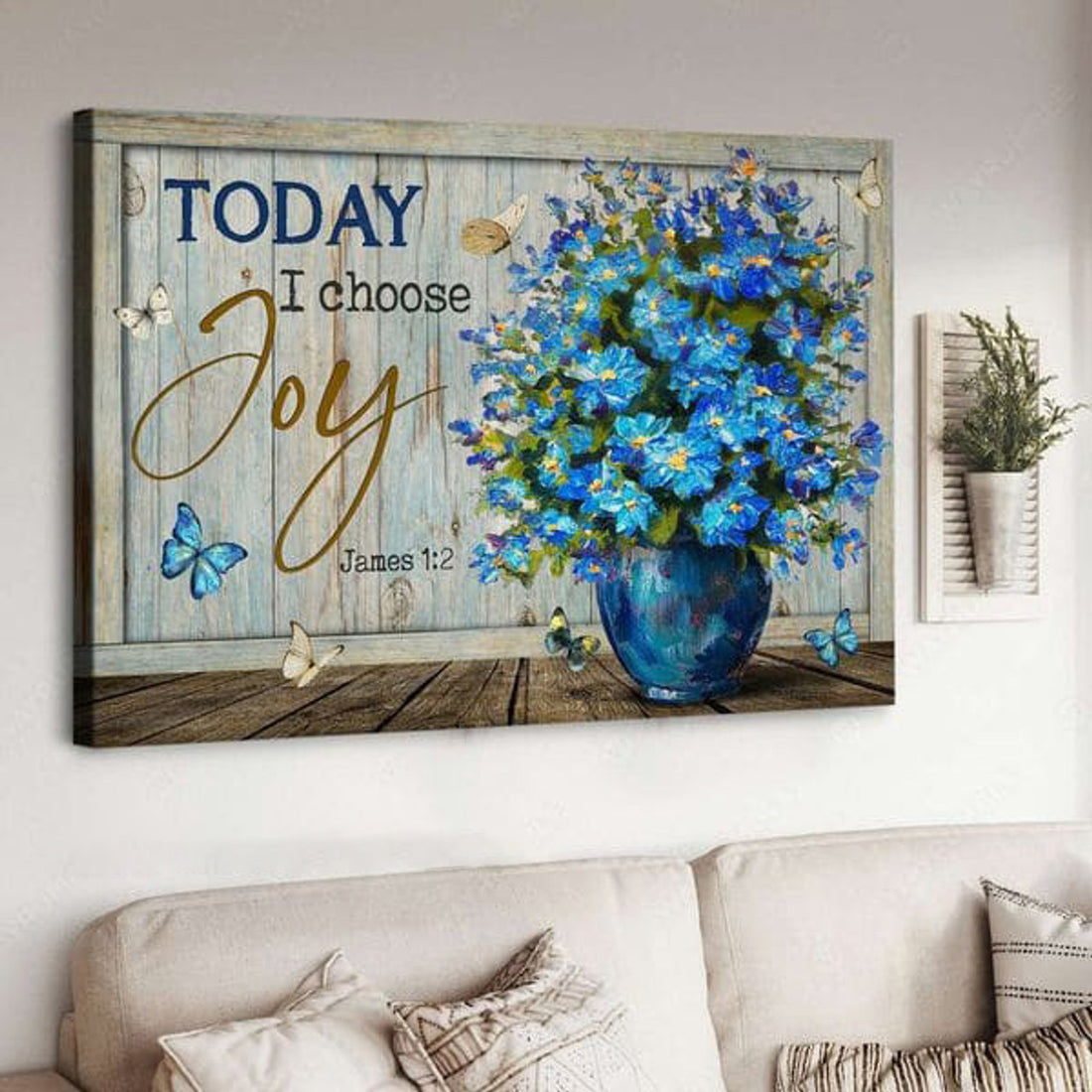 Wall Art Poster, Today I Choose Joy, Butterfly Flower, Poster Decor Poster and Canvas