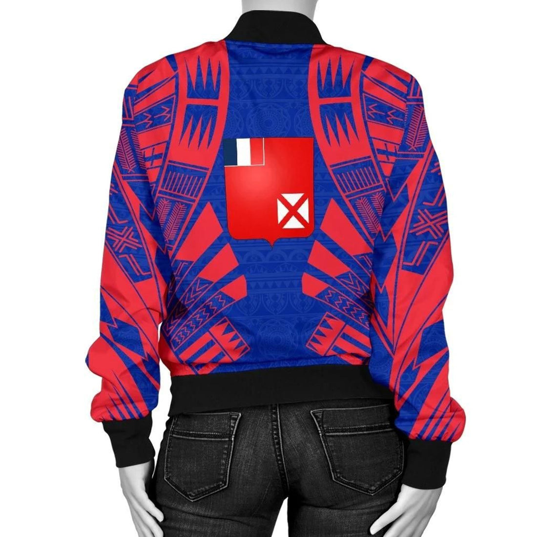 FUNSTUFFPRINT Wallis And Futuna Women Bomber Jacket - Polynesian Tattoo Flag - 10 3D Bomber Jacket
