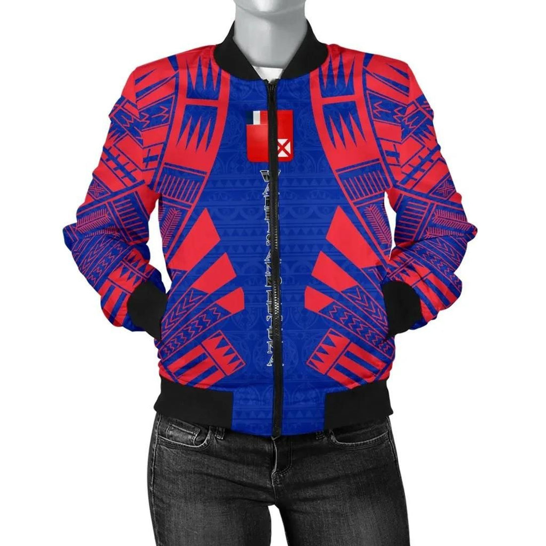 FUNSTUFFPRINT Wallis And Futuna Women Bomber Jacket - Polynesian Tattoo Flag - 10 3D Bomber Jacket