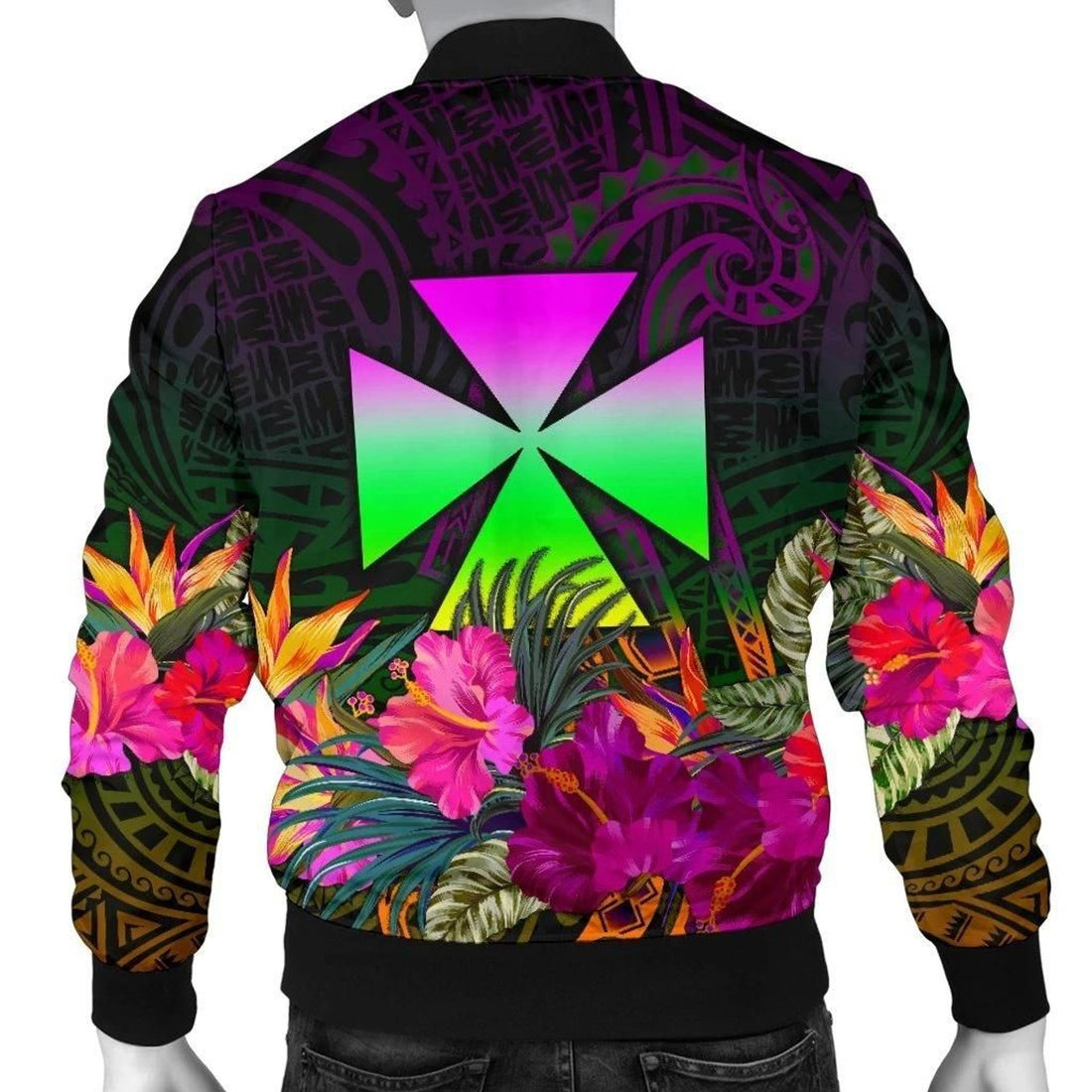 FUNSTUFFPRINT Wallis and Futuna Men's Bomber Jacket - Summer Hibiscus - 3D Bomber Jacket