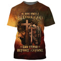 FUNSTUFFPRINT Warrior And Lion He Who Kneels Before God Can Stand Before Anyone Christian 3D T-shirt