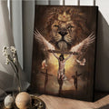 Watercolor Lion Jesus On Cross Canvas Wall Art - Christian Wall Posters - Religious Wall Decor