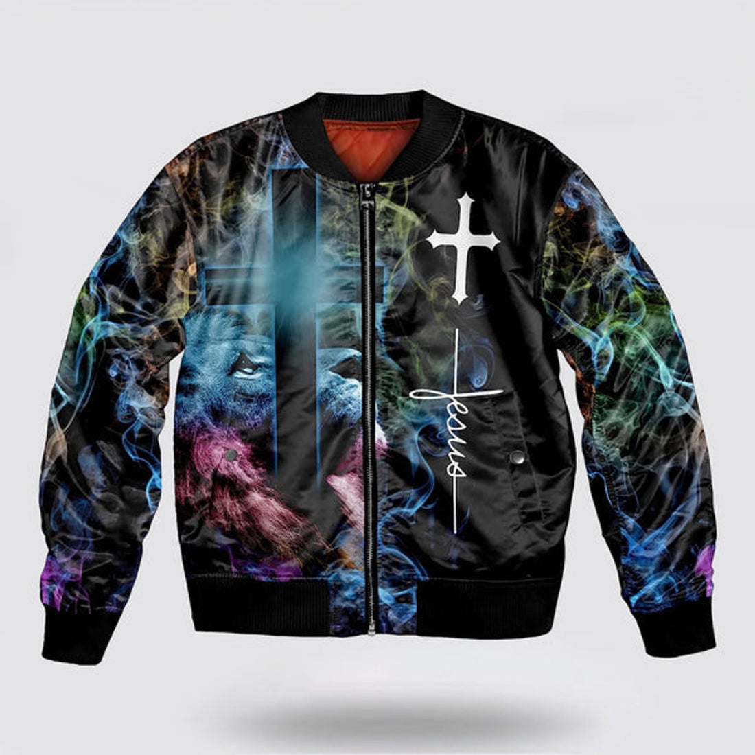 FUNSTUFFPRINT Way Maker Miracle Worker Jesus Lion Cross Bomber Jacket - Jesus Shirt for Men Women 3D Bomber Jacket