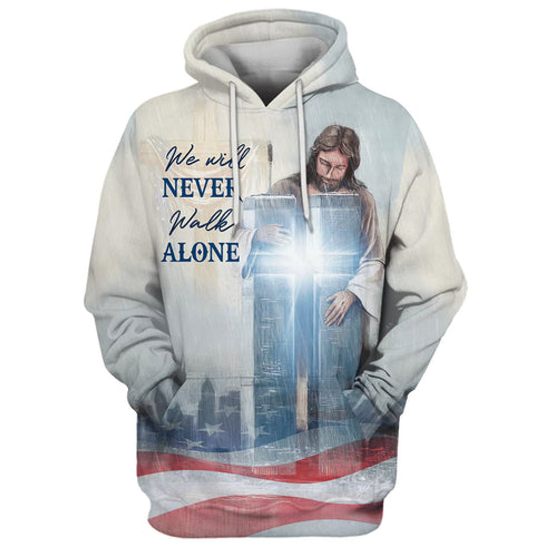 FUNSTUFFPRINT 3D We Will Never Walk Alone Hoodie Christian Jesus Cross Hoodies Jesus 3D Hoodie and Zip Hoodie