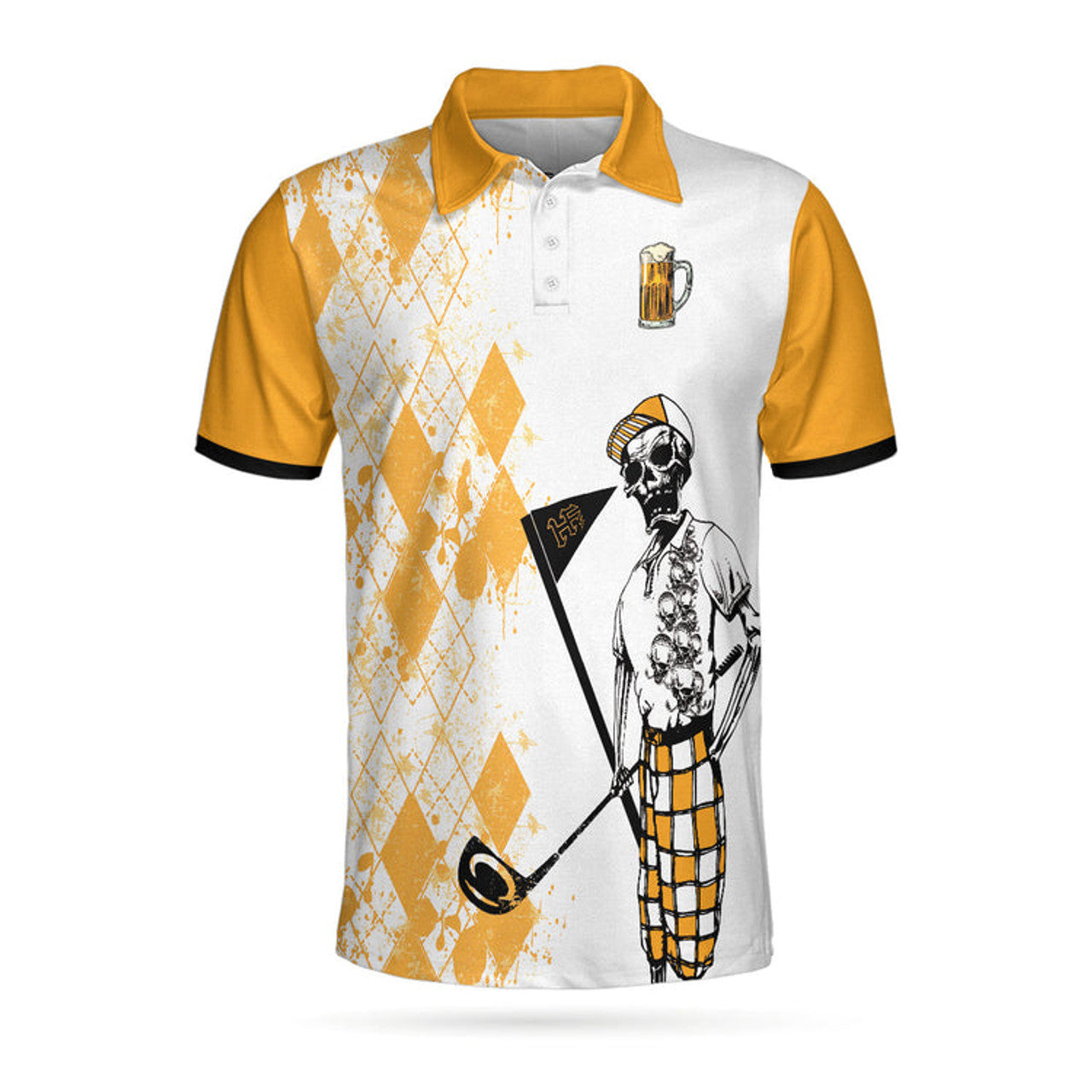 Golf Shirt For Beer Lovers, Weekend Forecast Beer And Golf Polo Shirt, Argyle Pattern Skeleton Golfer Polo Shirt
