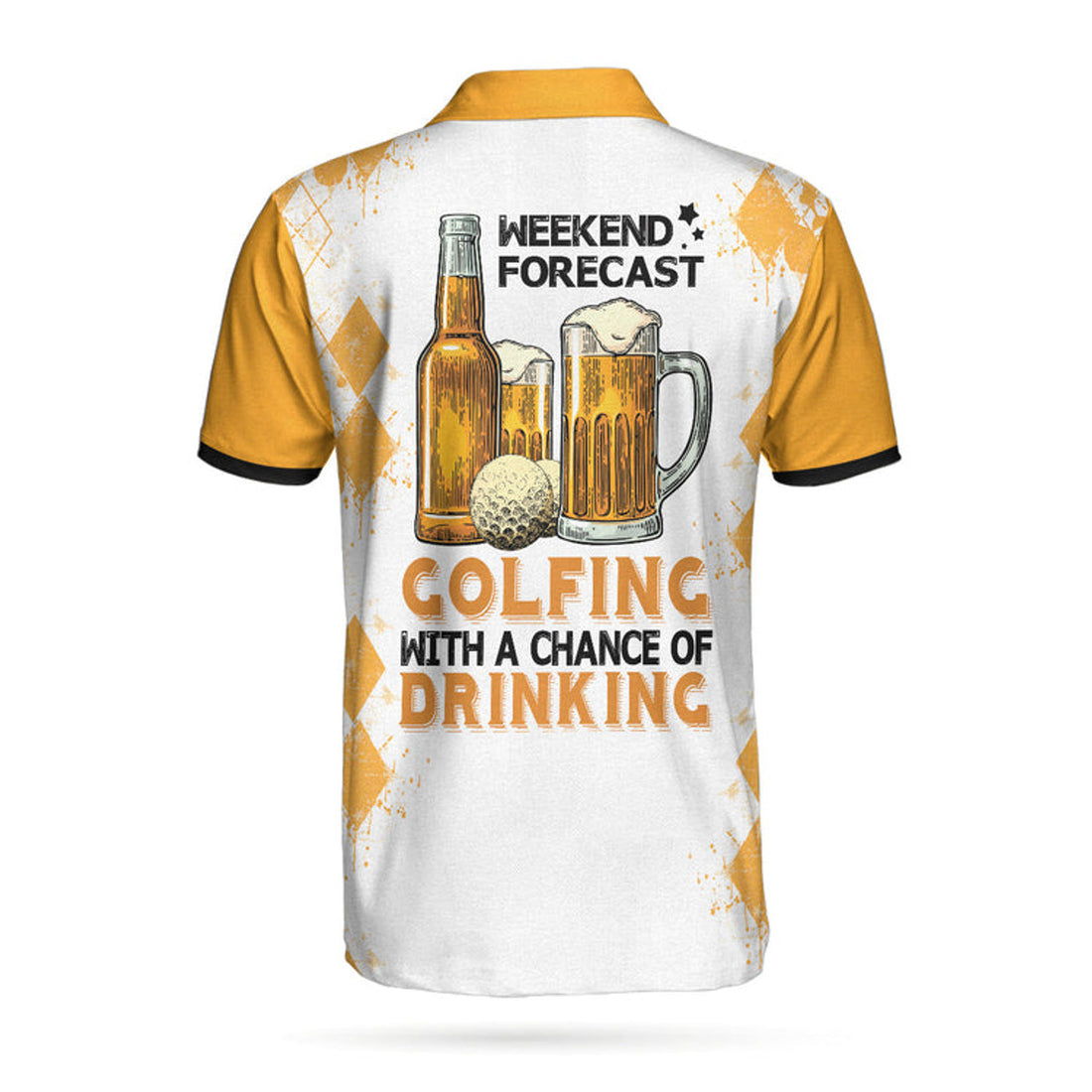 Golf Shirt For Beer Lovers, Weekend Forecast Beer And Golf Polo Shirt, Argyle Pattern Skeleton Golfer Polo Shirt