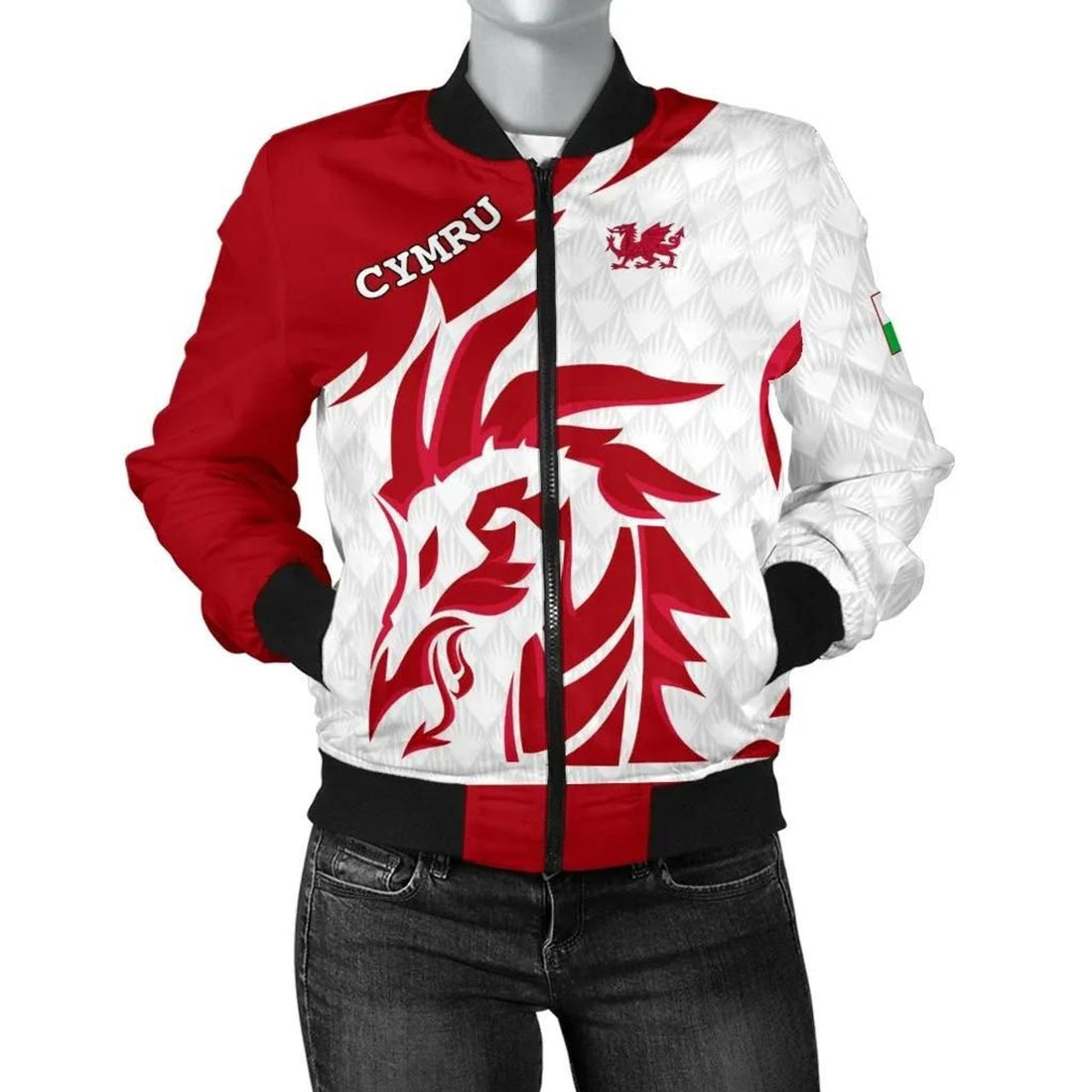 FUNSTUFFPRINT Welsh Bomber Jacket - Welsh Dragon Red (Women) 3D Bomber Jacket