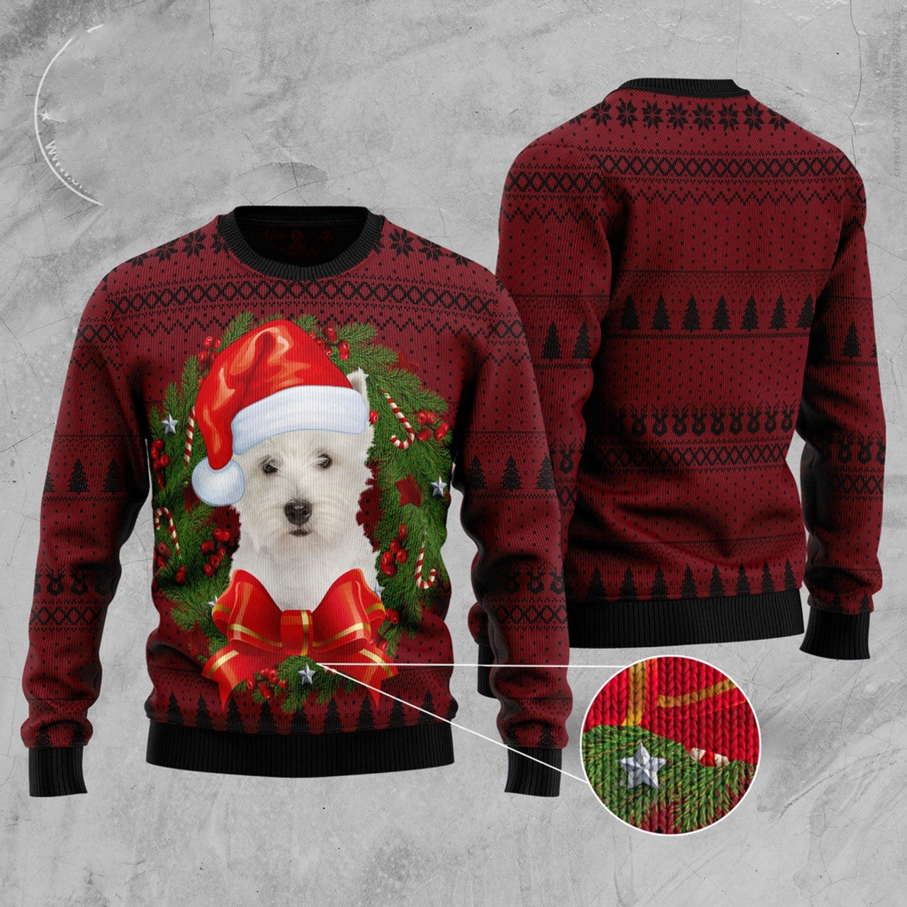 FUNSTUFFPRINT Welsh Highland Terrier Wreath Ugly Christmas Sweater, Christmas Sweater, Ugly Sweater, Funny Xmas Sweaters Ugly Sweater