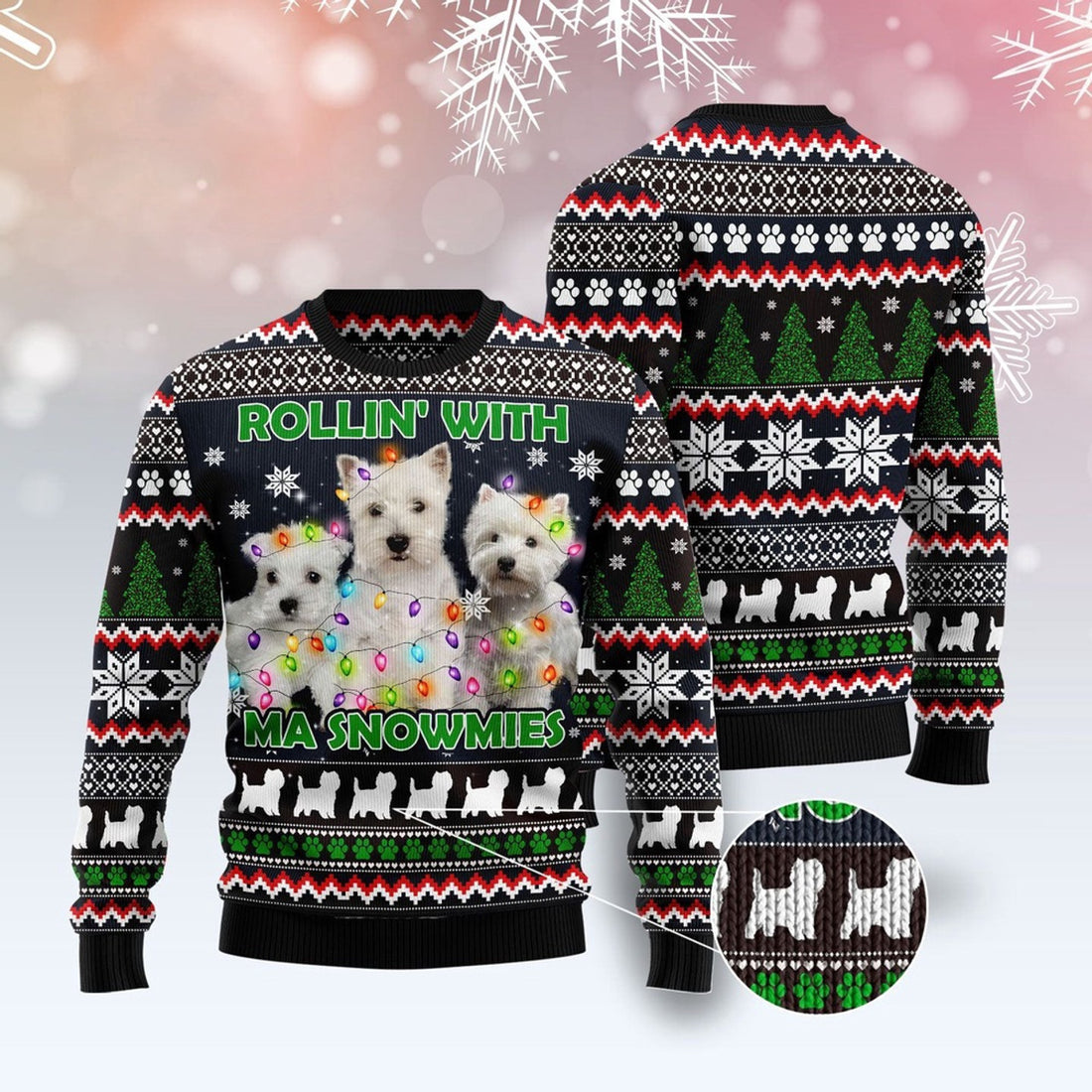 FUNSTUFFPRINT West Highland White Snowmies Ugly Christmas Sweater, Christmas Sweater, Ugly Sweater, Funny Xmas Sweaters Ugly Sweater