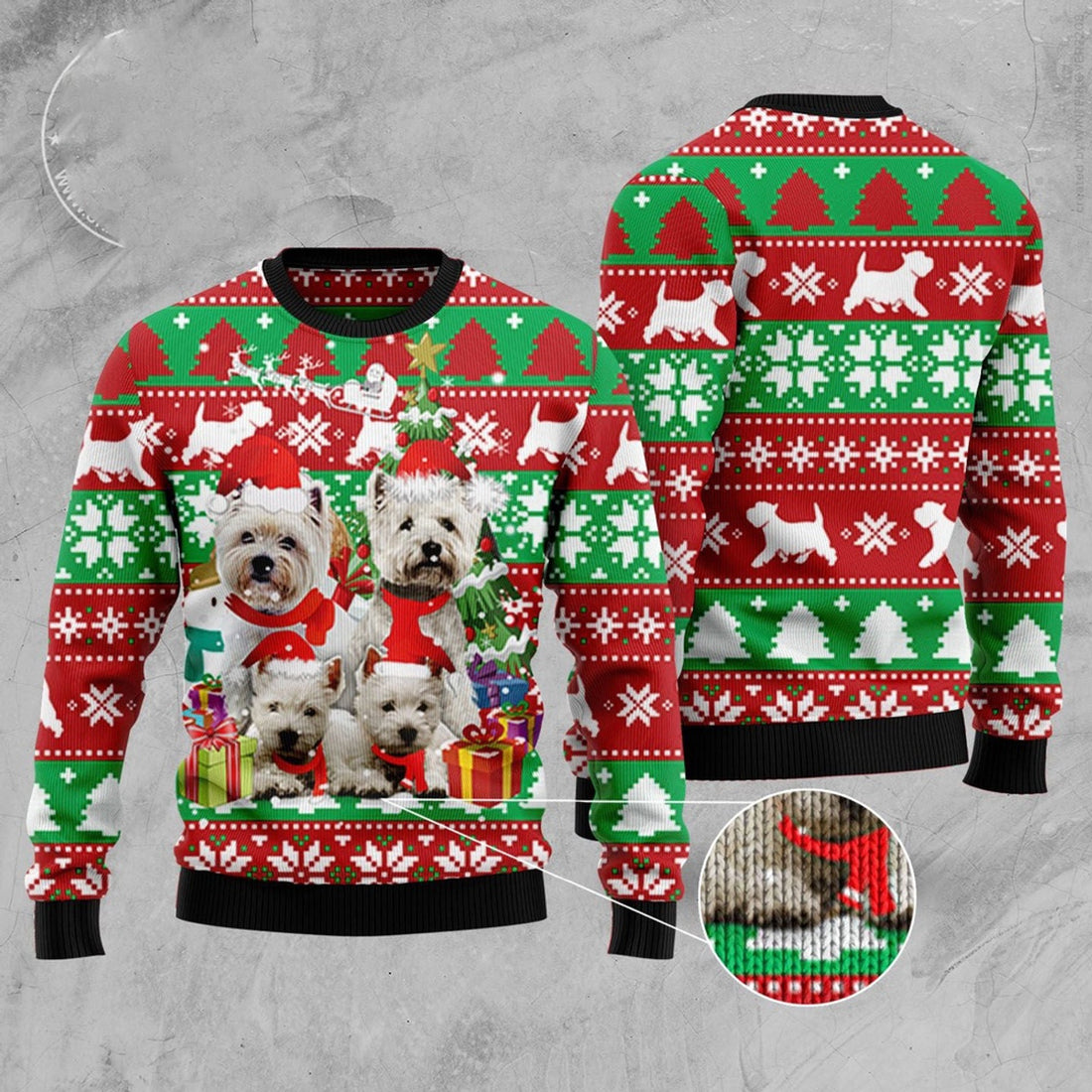 FUNSTUFFPRINT West Highland White Terrier Family Ugly Christmas Sweater, Christmas Sweater, Ugly Sweater, Funny Xmas Sweaters Ugly Sweater