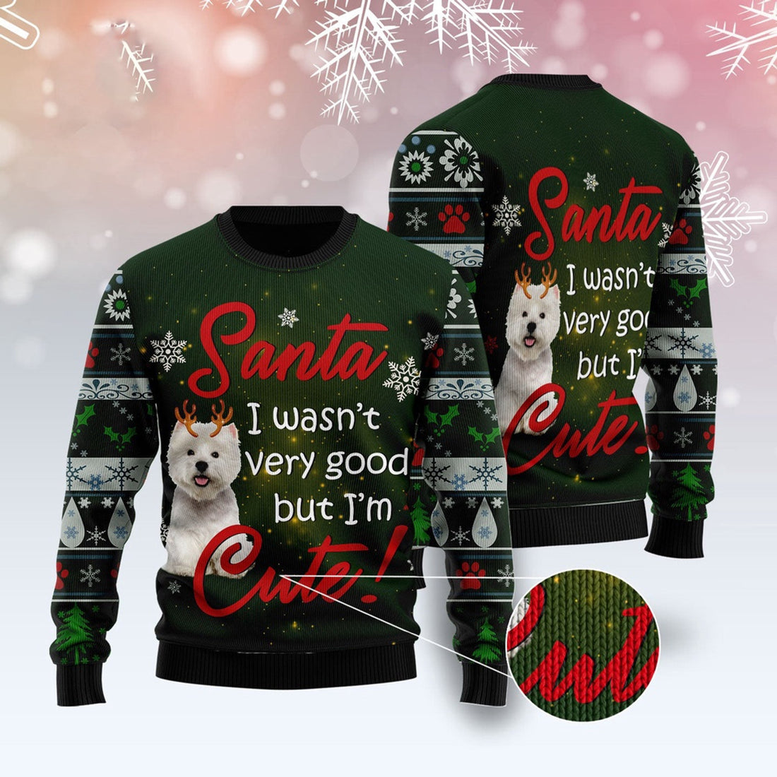 FUNSTUFFPRINT West Highland White Terrier I'M Cute Ugly Christmas Sweater, Christmas Sweater, Ugly Sweater, Funny Xmas Sweaters Ugly Sweater